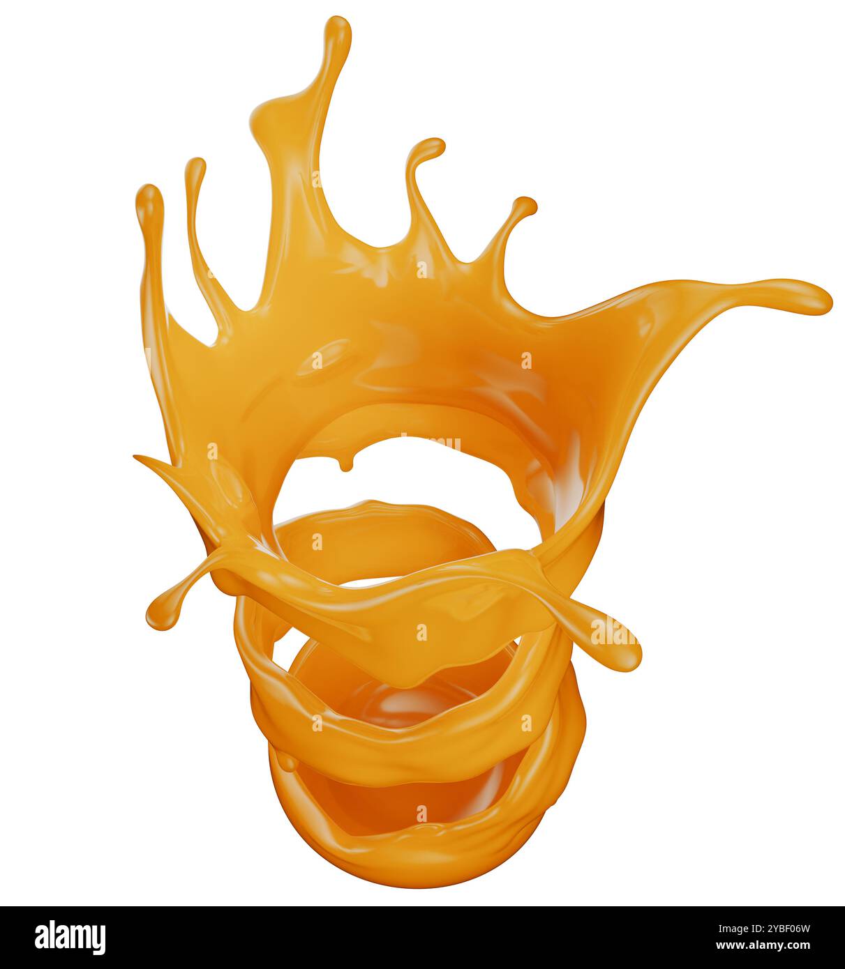 orange juice splashes isolated on a white background. 3d render. Stock Photo