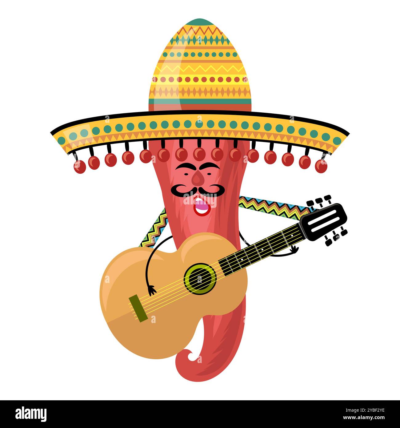 Mexican Pepper with sombrero and guitar. Cinco de mayo symbol isolated ...