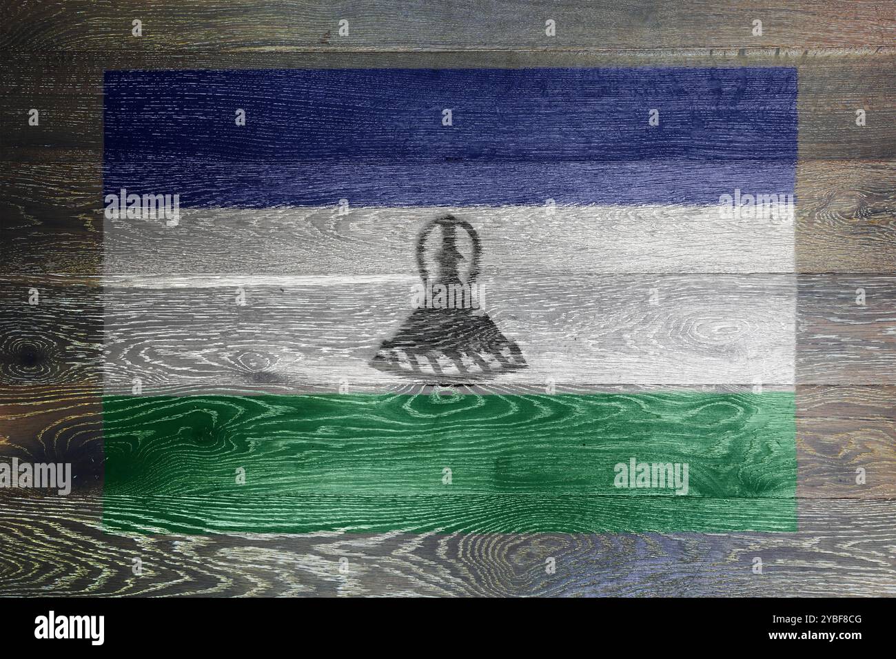 Lesotho flag on rustic old wood surface background Stock Photo - Alamy