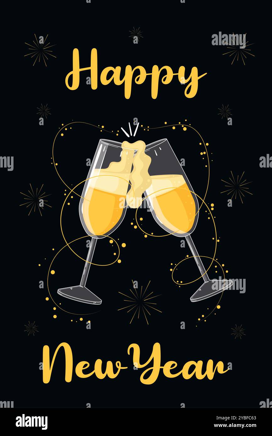 New Year champagne toast with bubbling glasses, Vector Stock Vector ...
