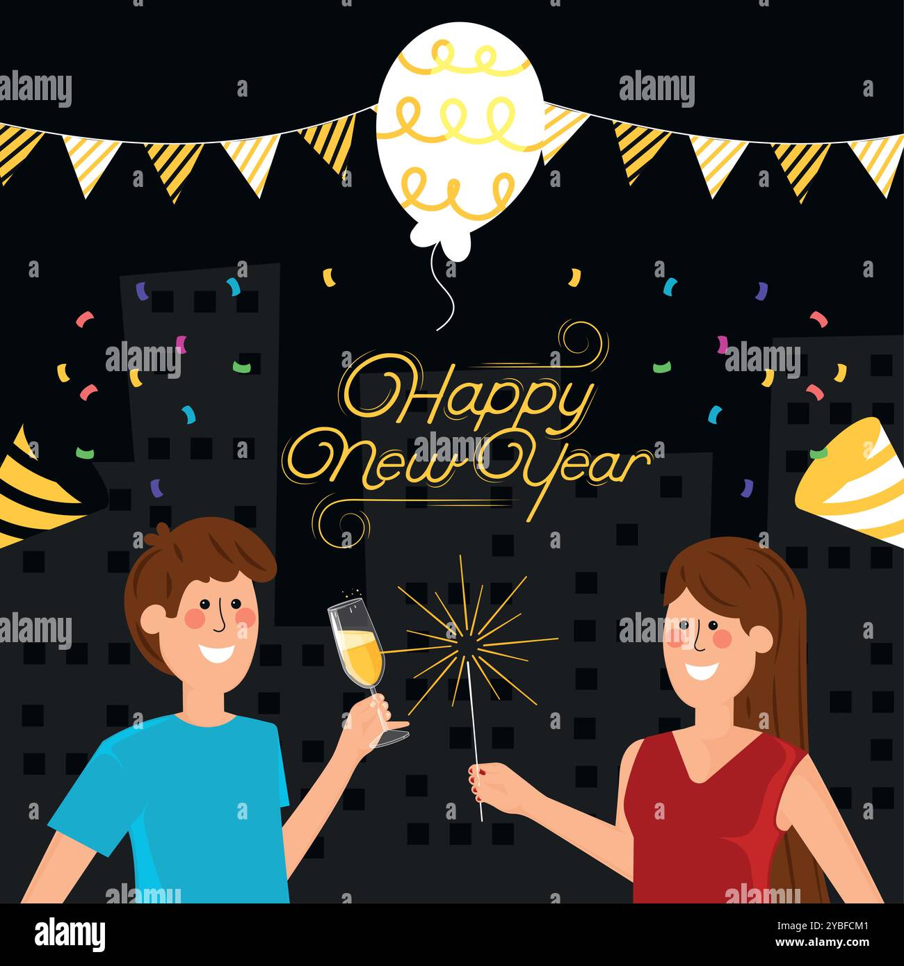 New Year celebration with sparklers and champagne, Vector Stock Vector ...