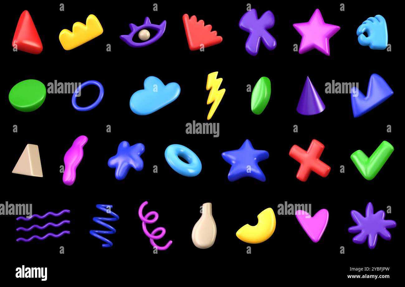 3D vector collection of different bright abstract realistic objects on ...