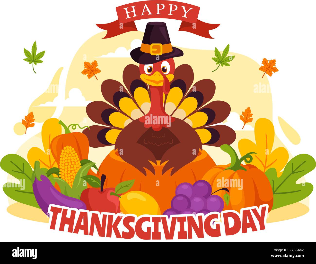 Happy Thanksgiving Day Vector Illustration with Turkey, Pumpkins ...
