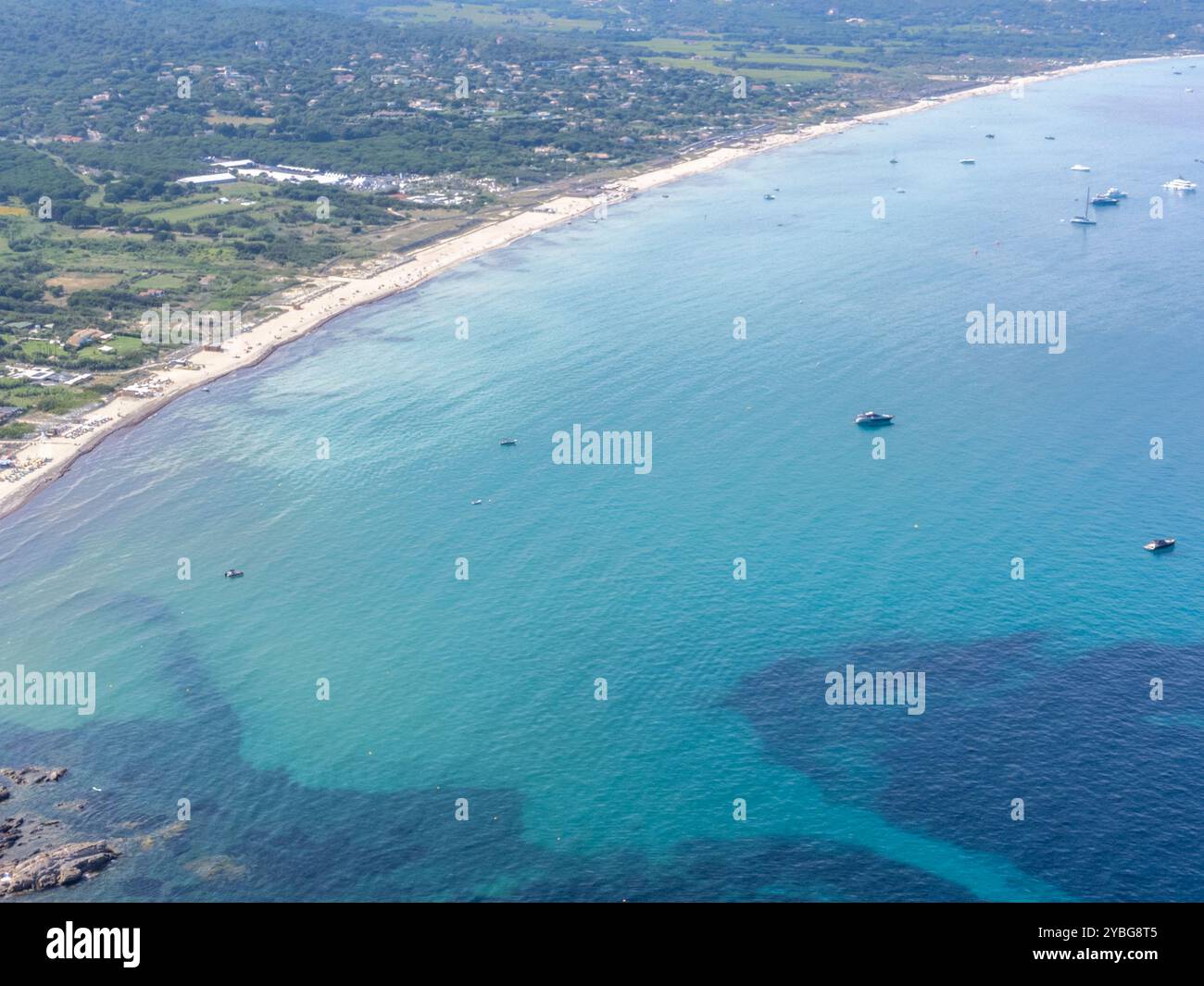 Top view of Pampelonne Bay and beach in Ramatuelle, in France, in ...