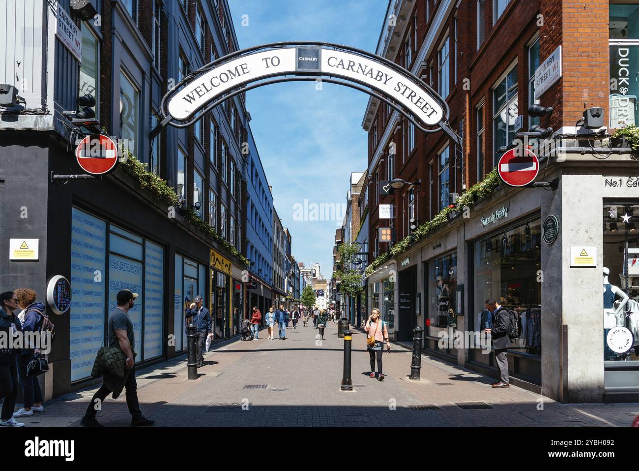 London, UK, May 15, 2019: View of Carnaby Street. It is a pedestrianised shopping street in Soho in the City of Westminster. Welcome to Carnaby Street Stock Photo