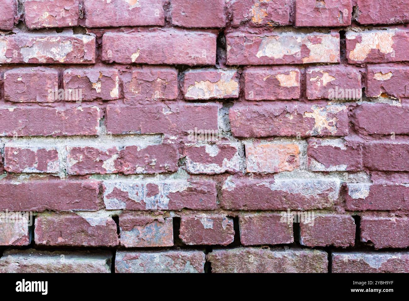 Background of old vintage dirty brick wall with peeling plaster and ...