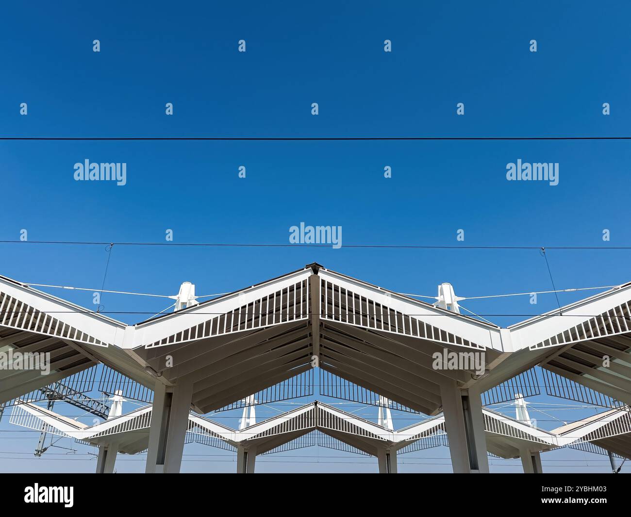 Architectural feature, roofing construction on railway station in Novi Sad, selective focus - Smartphone Captured Stock Image