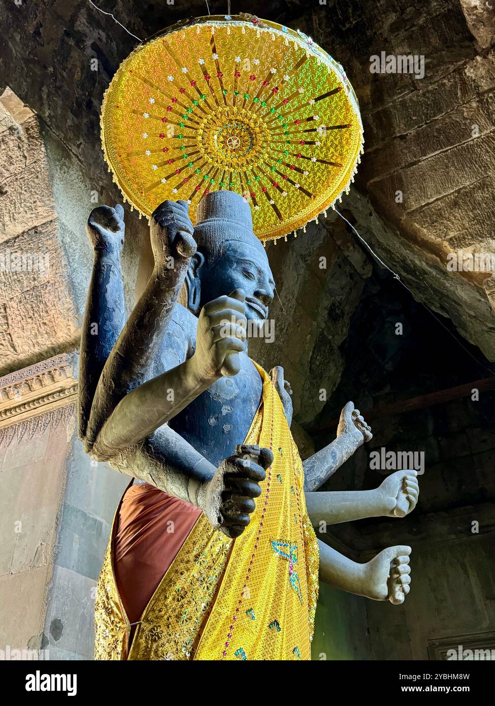 5 meters high Statue of Vishnu , an important deity in hinduism , dating back from the 12th century , Angkor Wat , Siem Reap, Cambodia - Smartphone Captured Stock Image