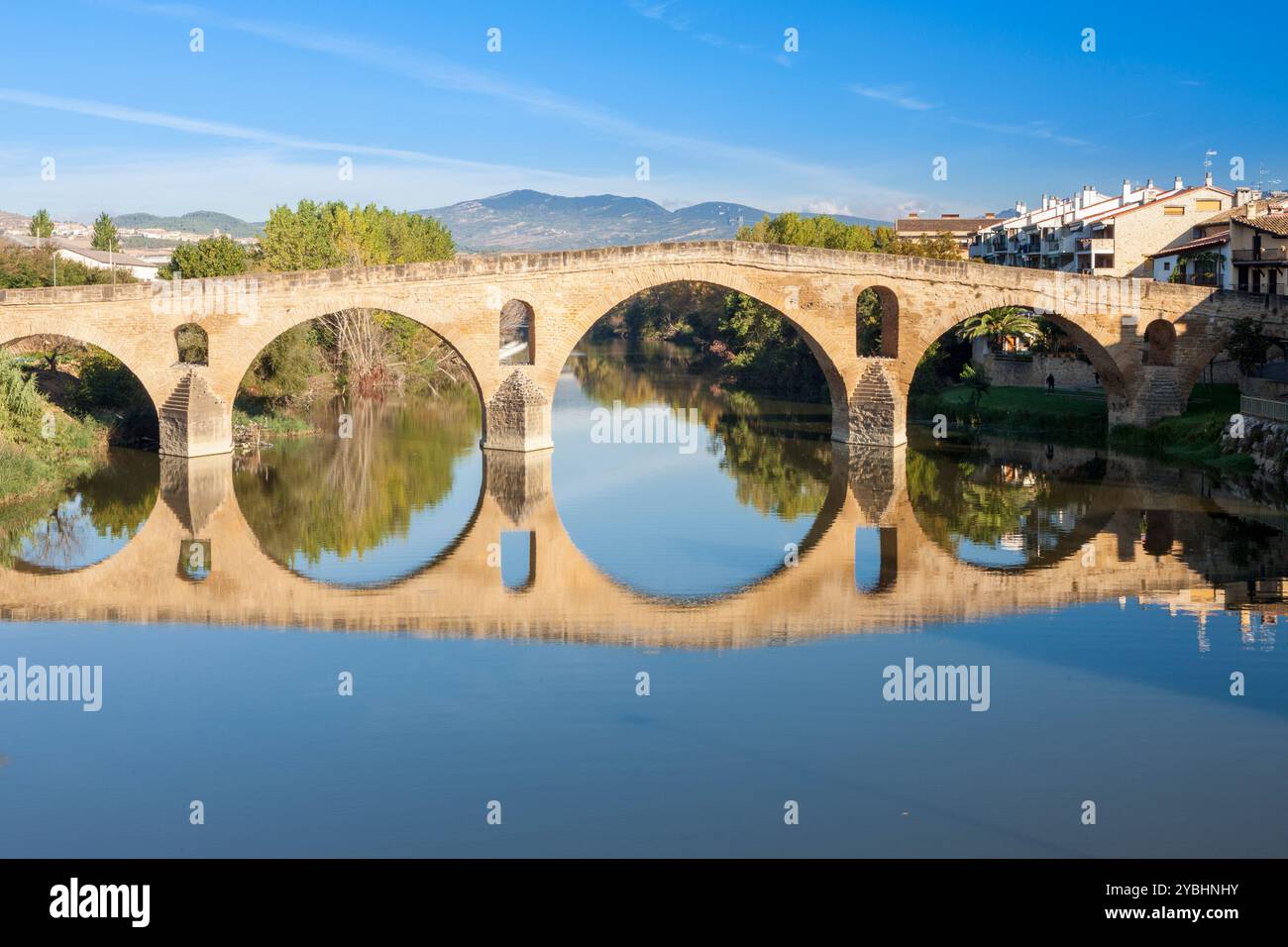 Romanesque Bridge St. James way; the Romanesque Pilgrims' Bridge at Puente la Reina ...