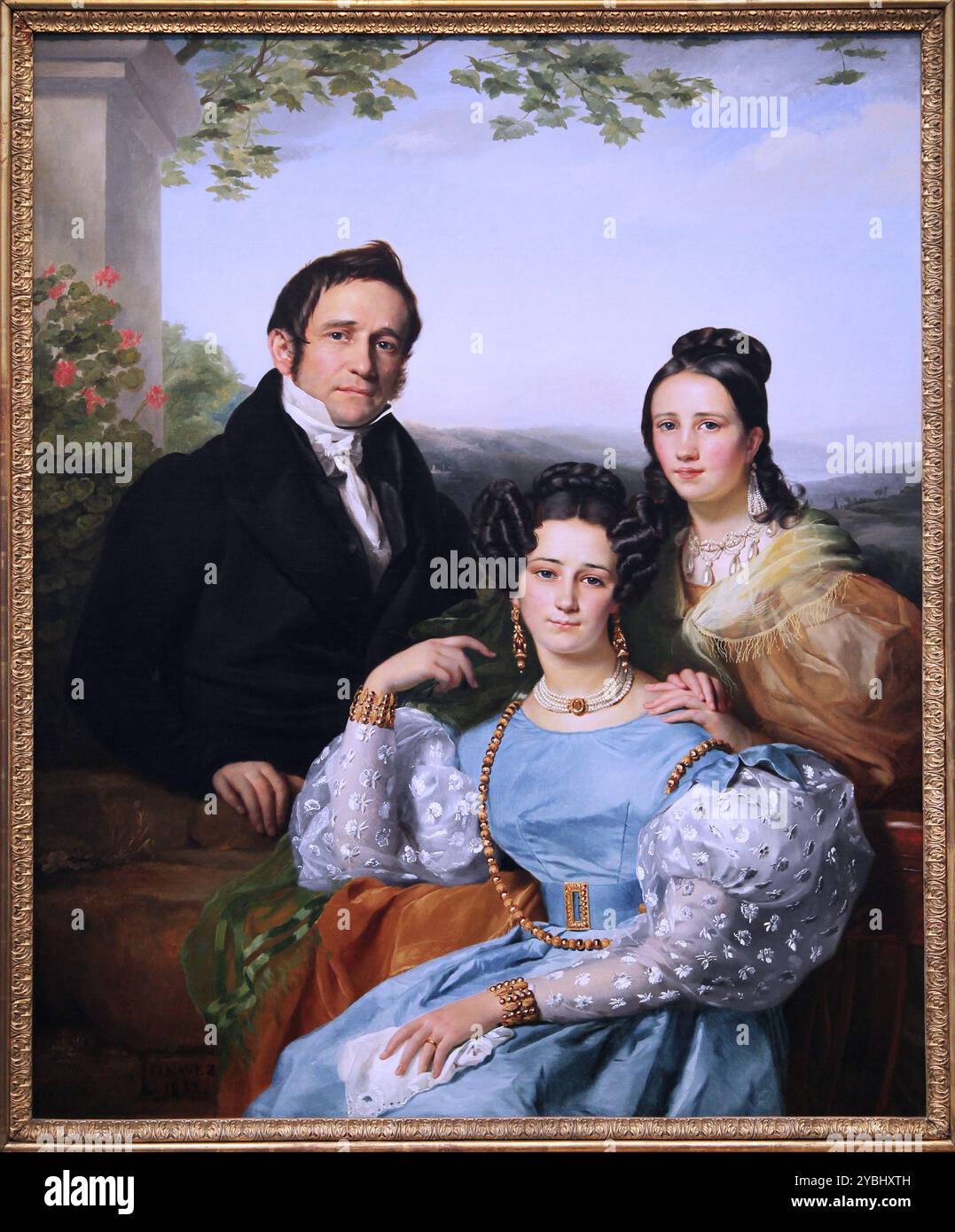 Portrait of Théodore-Joseph Jonet and his two Daughters (1832) by François-Joseph Navez (1787-1869).Belgian Neoclassical master painter Stock Photo