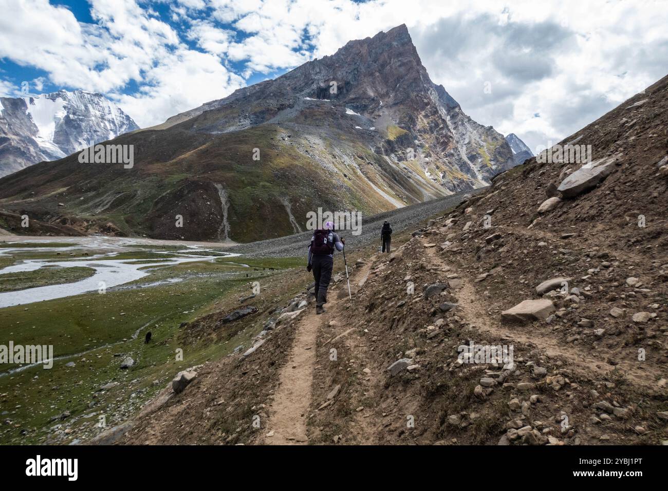 Trekking through the beautiful lush Warwan Valley, Pir Panjal Range, Kashmir, India Stock Photo