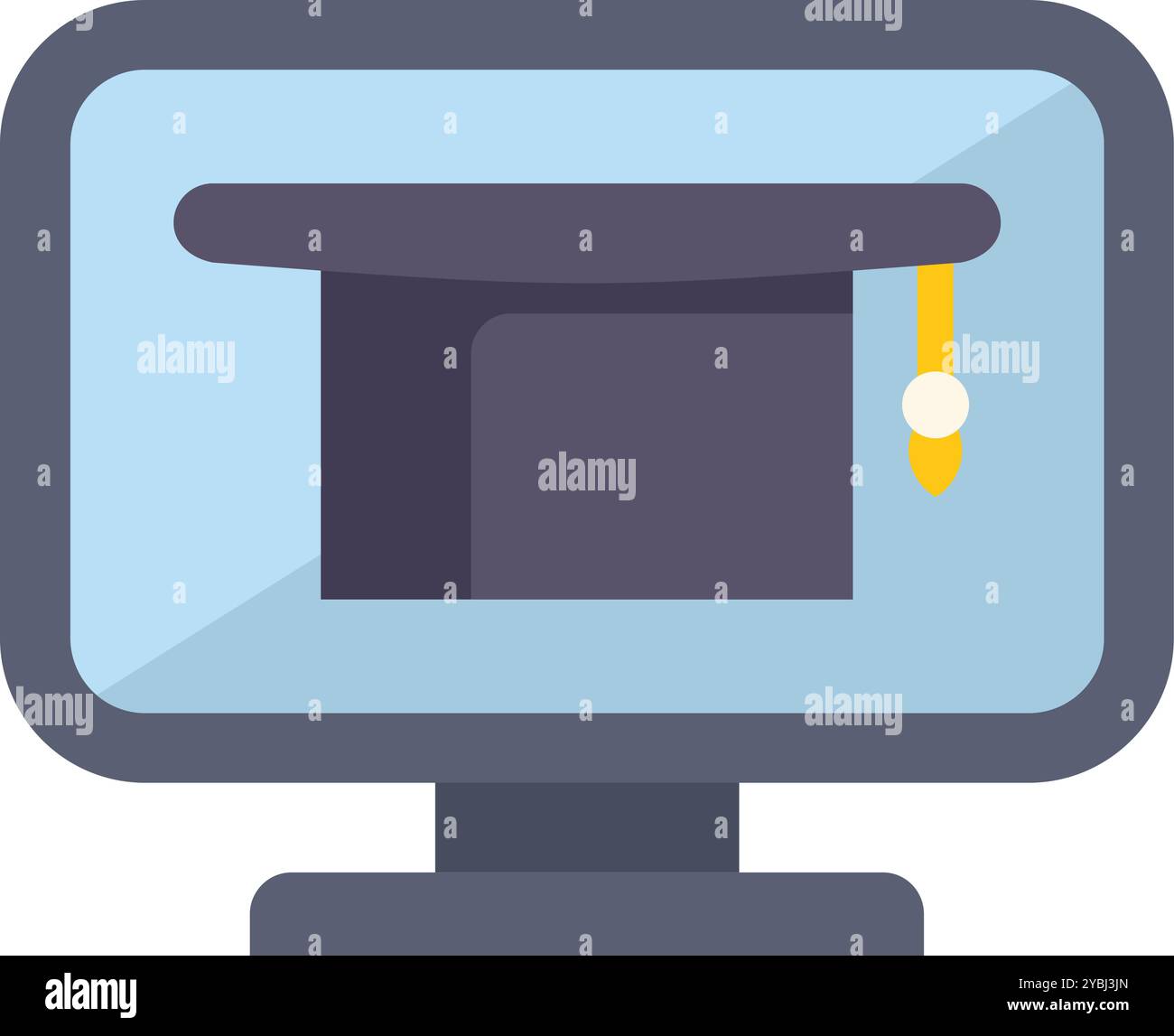 Graduation cap is displaying inside a computer screen symbolizing ...