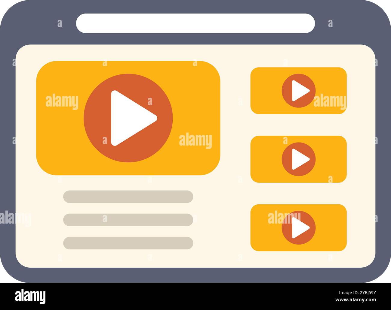 Digital video player interface is showing streaming media content with a play button Stock Vector