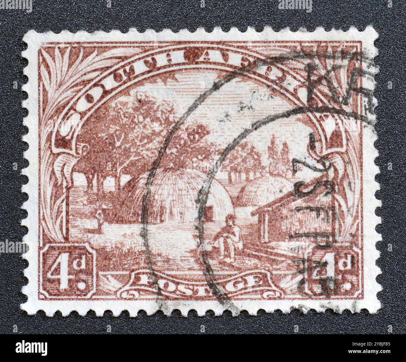 Native File Stamp Cancelled postage stamp printed by South Africa, that shows Native ...