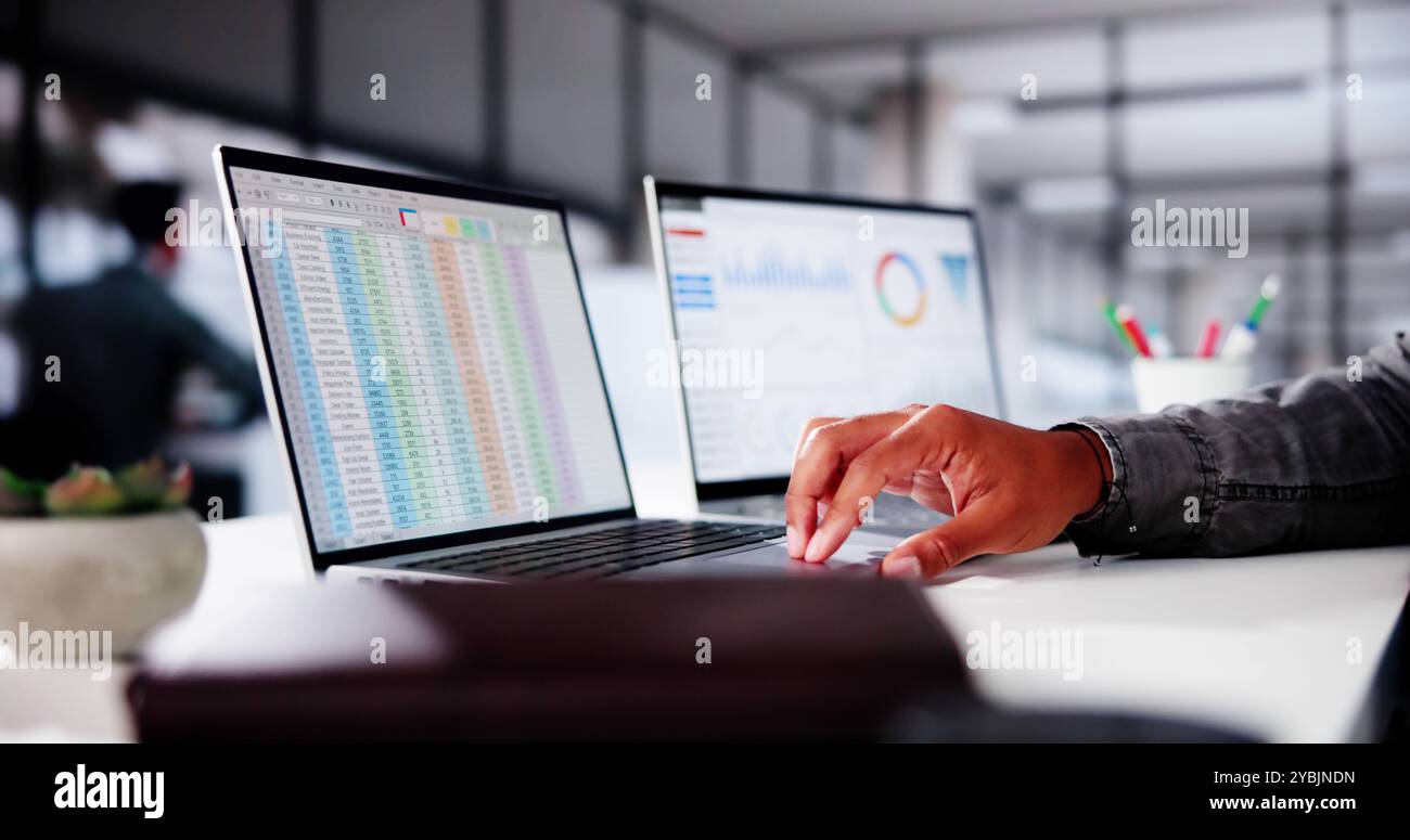 African American Business Data Analyst Using Analytics Software Stock Photo