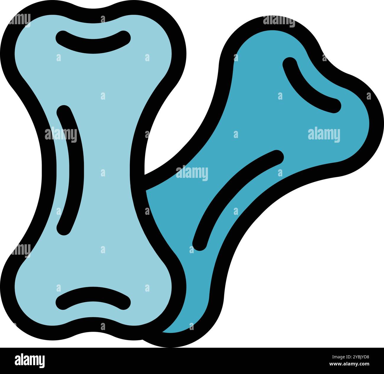 Two blue dog bones are crossed, creating a simple image using negative space Stock Vector