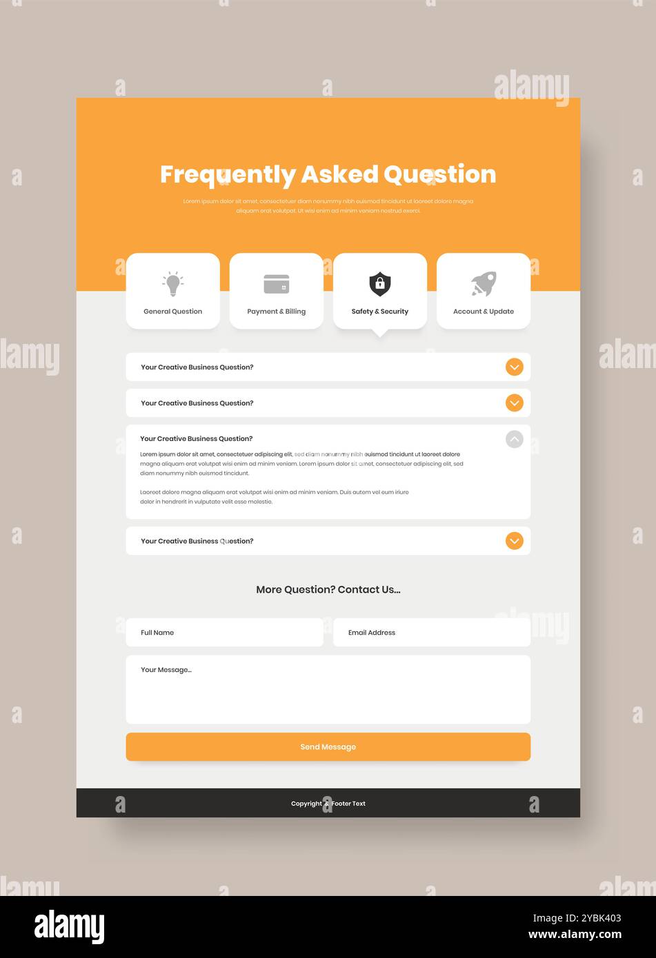 Professional frequently asked question or faq page web interface design with contact form Stock Vector