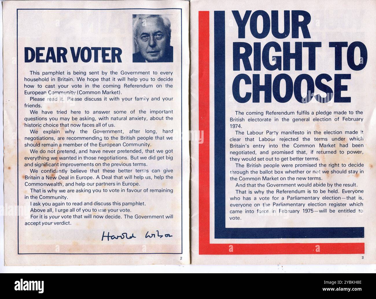 Campaign booklet issued by the Labour Government of Harold Wilson recommending that the United Kingdom should vote to remain as members of the European Community (Common Market). The referendum was held on June 5, 1975 with the UK voting to remain. Stock Photo