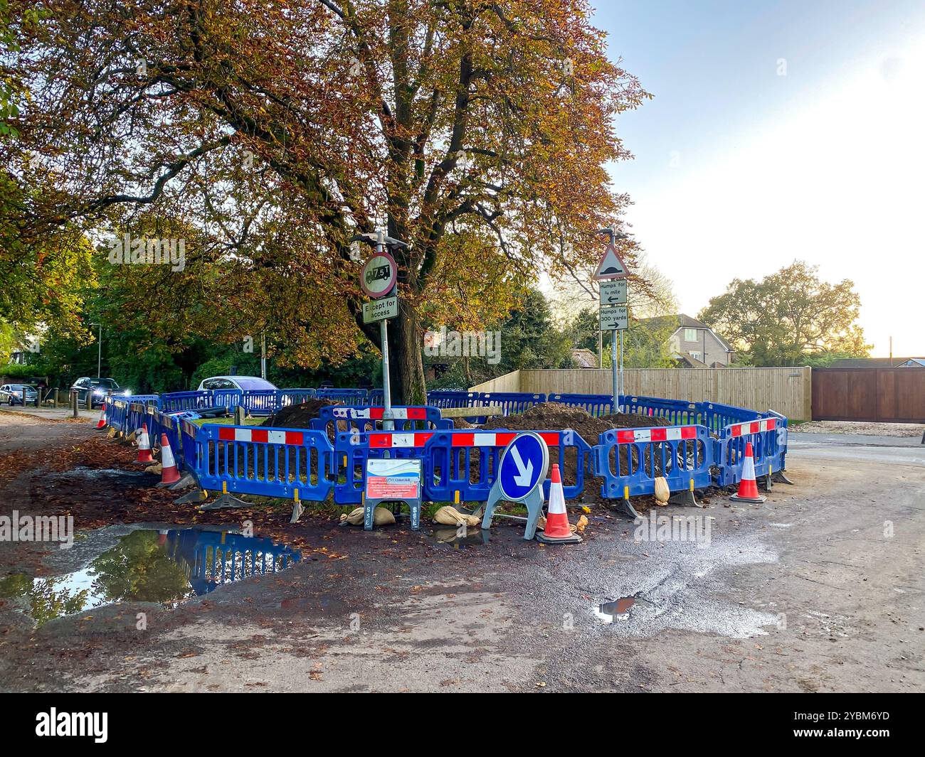 Roadworks with safety barriers in the Tilehurst area of Reading, UK - Smartphone Captured Stock Image