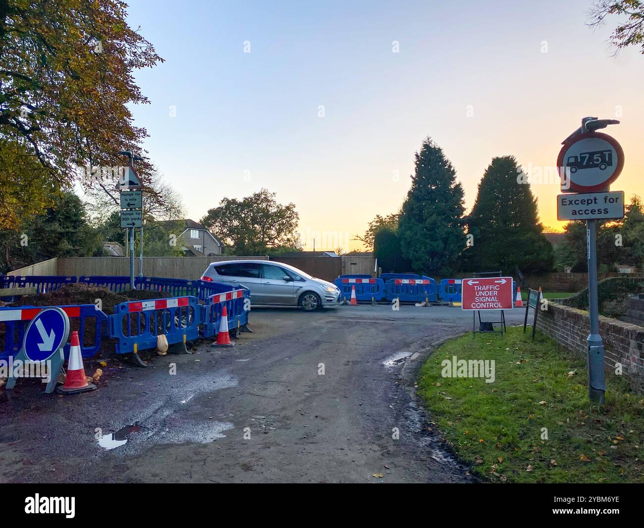 Roadworks with safety barriers in the Tilehurst area of Reading, UK - Smartphone Captured Stock Image