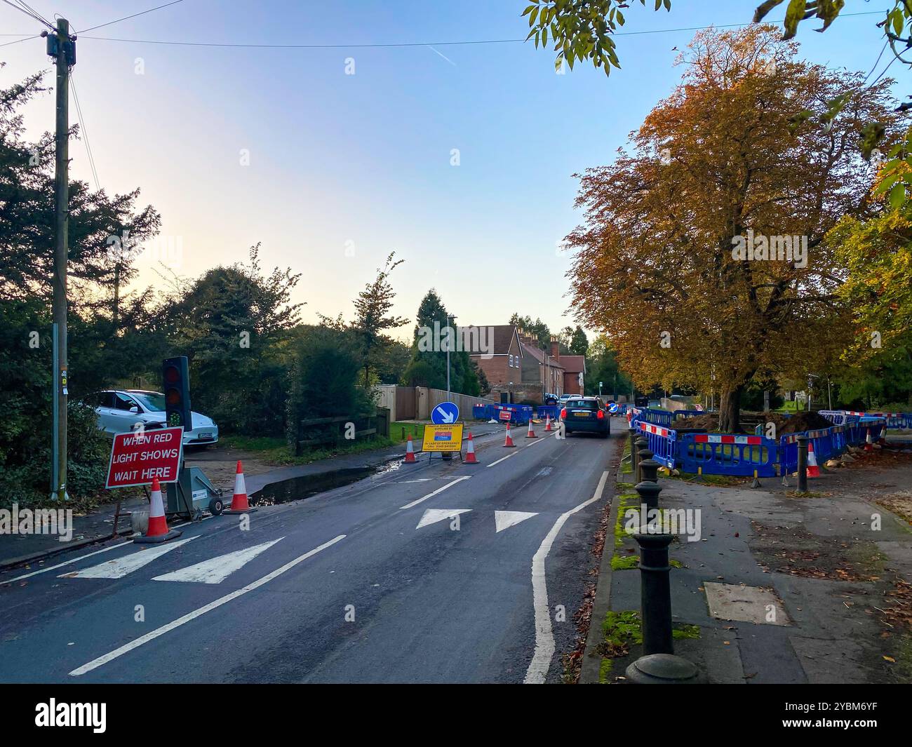 Roadworks with safety barriers in the Tilehurst area of Reading, UK - Smartphone Captured Stock Image