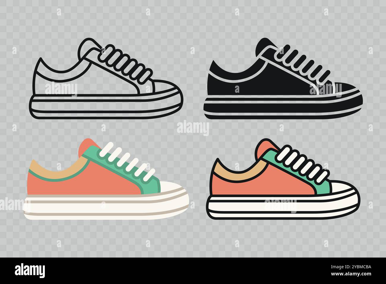 Flat Vector Linear Male and Female Shoes Icon Set Isolated. Sneakers ...