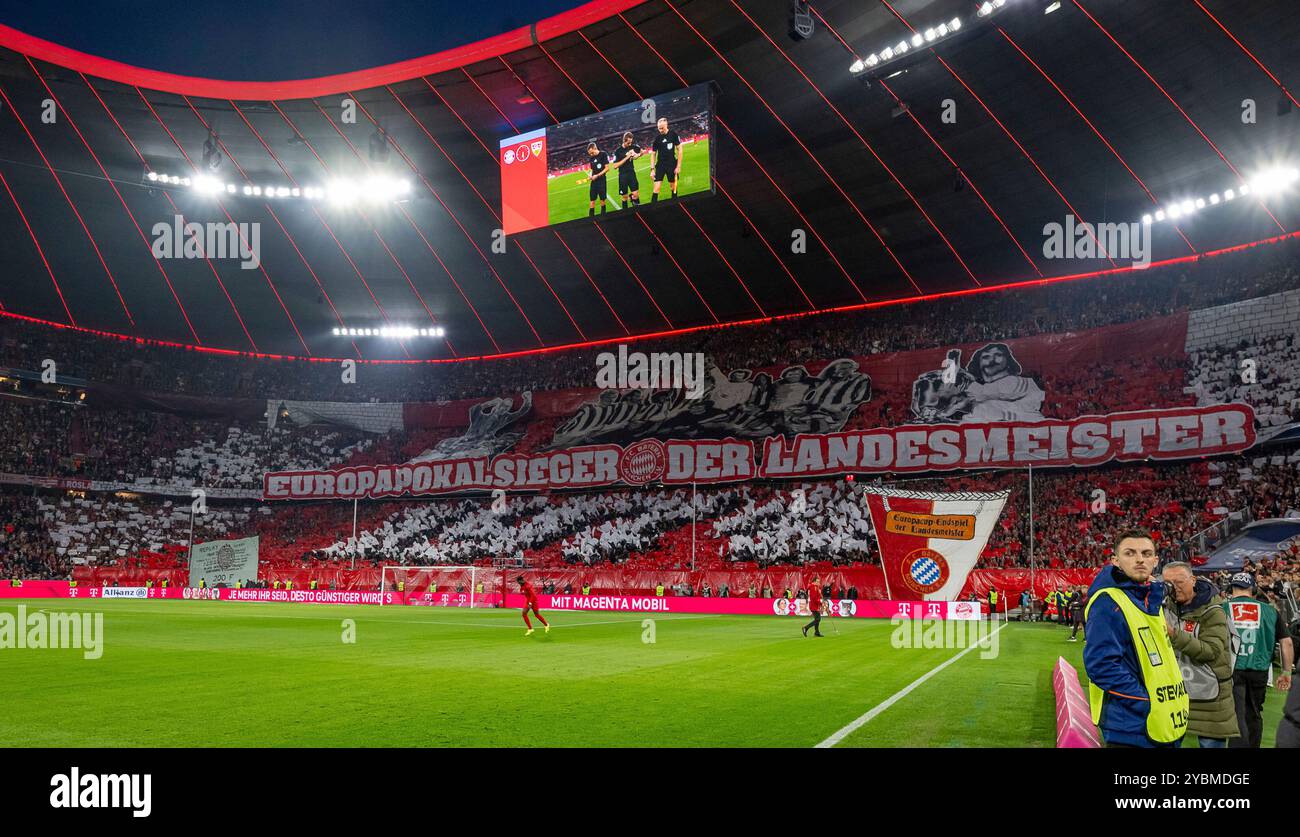 Muenchen, Deutschland. 19th Oct, 2024. Choreographie der Bayern - Fans in der Suedkurve zum ersten Europapokal - Sieg der Bayern 1974. GER, FC Bayern Muenchen gegen VfB Stuttgart, Fussball, Bundesliga, 7. Spieltag, Spielzeit 2024/2025, 19.10.2024. (DFL DFB REGULATIONS PROHIBIT ANY USE OF PHOTOGRAPHS as IMAGE SEQUENCES and or QUASI-VIDEO). Foto: Eibner-Pressefoto/Heike Feiner Credit: dpa/Alamy Live News Stock Photo