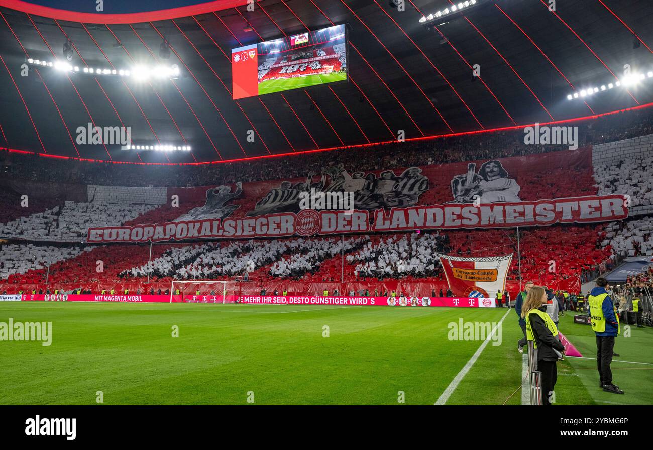 Muenchen, Deutschland. 19th Oct, 2024. Choreographie der Bayern - Fans in der Suedkurve zum ersten Europapokal - Sieg der Bayern 1974. GER, FC Bayern Muenchen gegen VfB Stuttgart, Fussball, Bundesliga, 7. Spieltag, Spielzeit 2024/2025, 19.10.2024. (DFL DFB REGULATIONS PROHIBIT ANY USE OF PHOTOGRAPHS as IMAGE SEQUENCES and or QUASI-VIDEO). Foto: Eibner-Pressefoto/Heike Feiner Credit: dpa/Alamy Live News Stock Photo