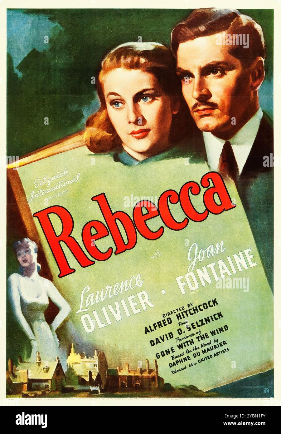 Old movie poster the American release of Alfred Hitchcock's 1940 film Rebecca Stock Photo