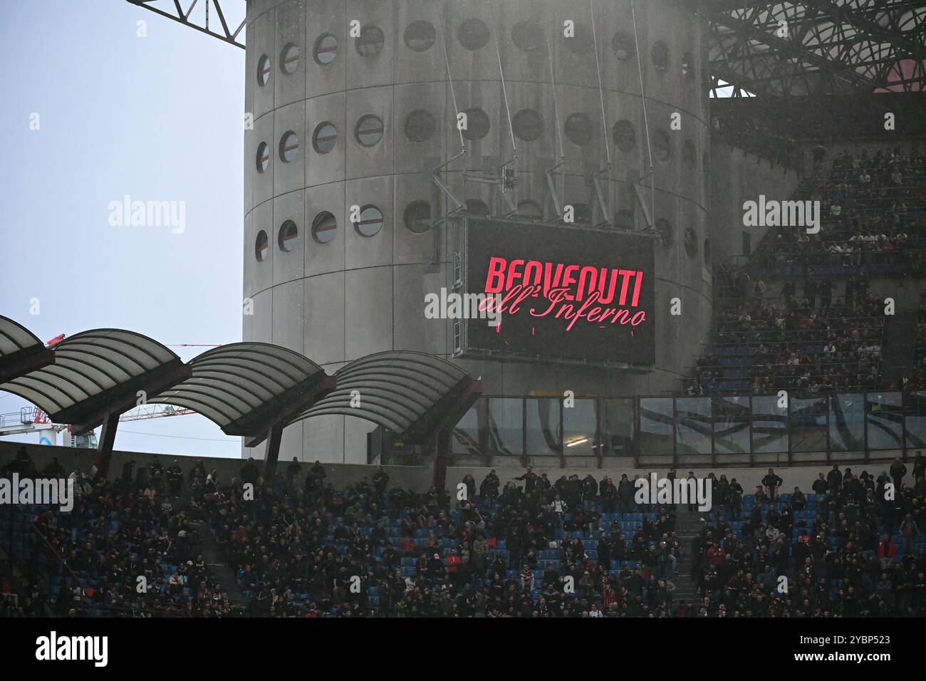 Milan, Italy on October 19, 2024. AC Milan supporters of Curva Sud cheer their team during the Italian Serie A football match between AC Milan and Udinese at San Siro Stadium in Milan, Italy on October 19, 2024 Credit: Piero Cruciatti/Alamy Live News Stock Photo