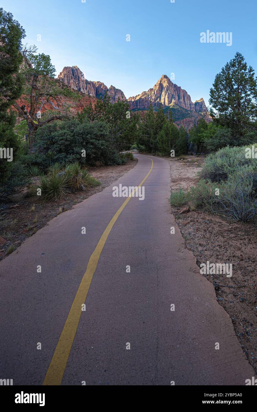 An ultra-wide vertical format photo of the road ahead in Bryce Canyon ...