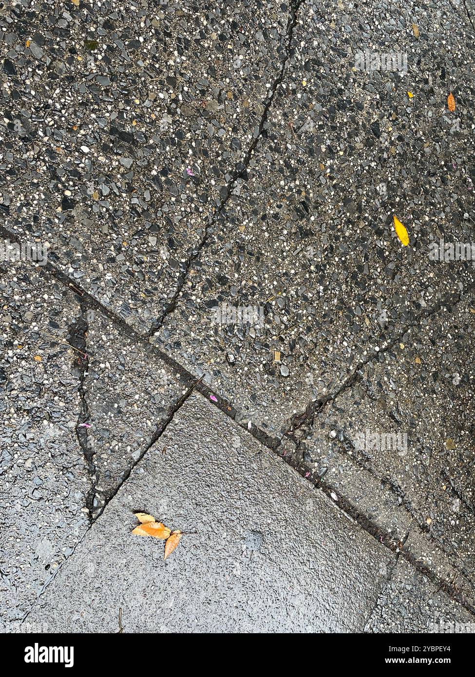 Close-up of a cracked and weathered portion of a concrete sidewalk, 2024, New York City, United States - Smartphone Captured Stock Image