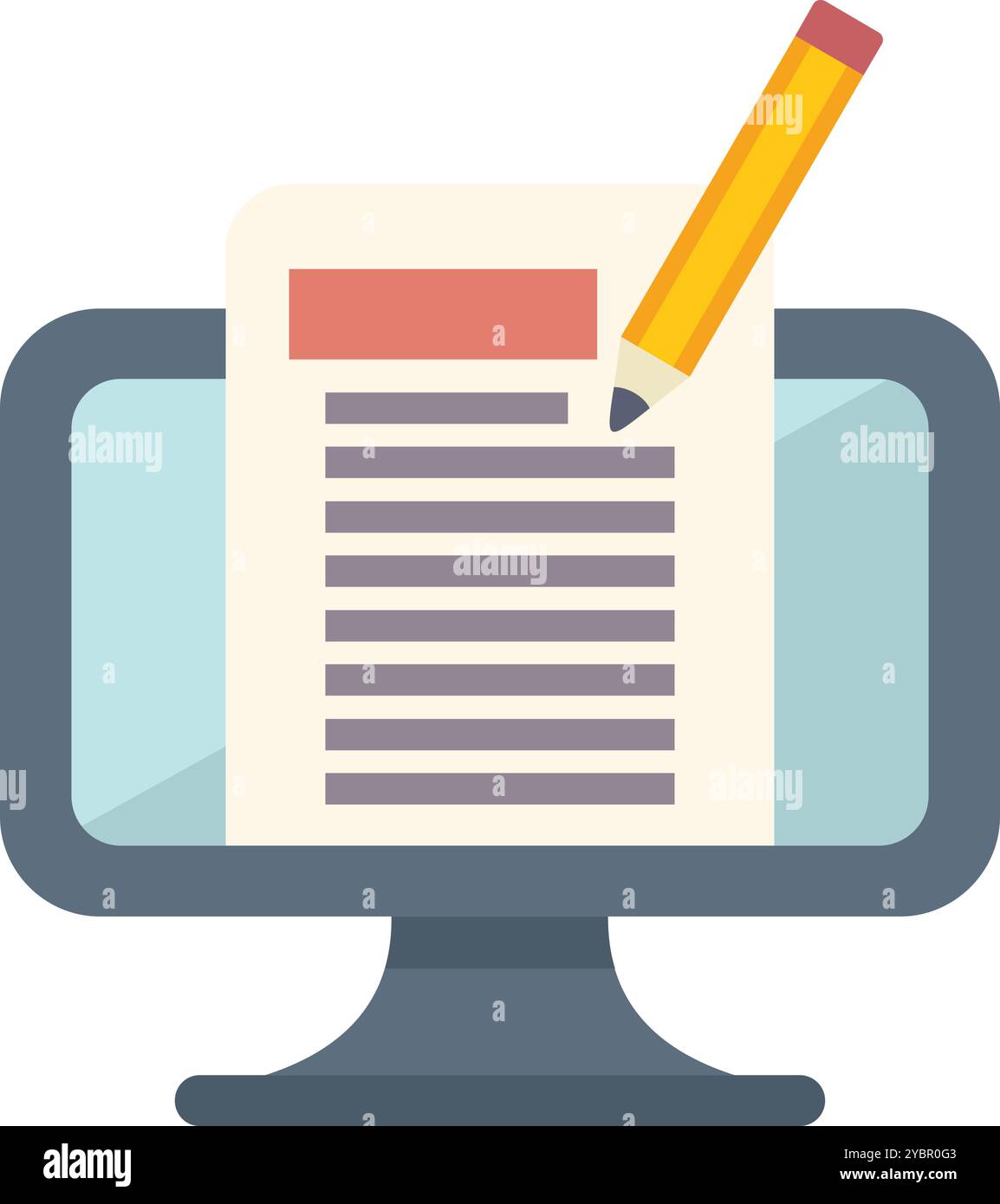 Pencil is editing text on a computer screen with a cursor in flat ...