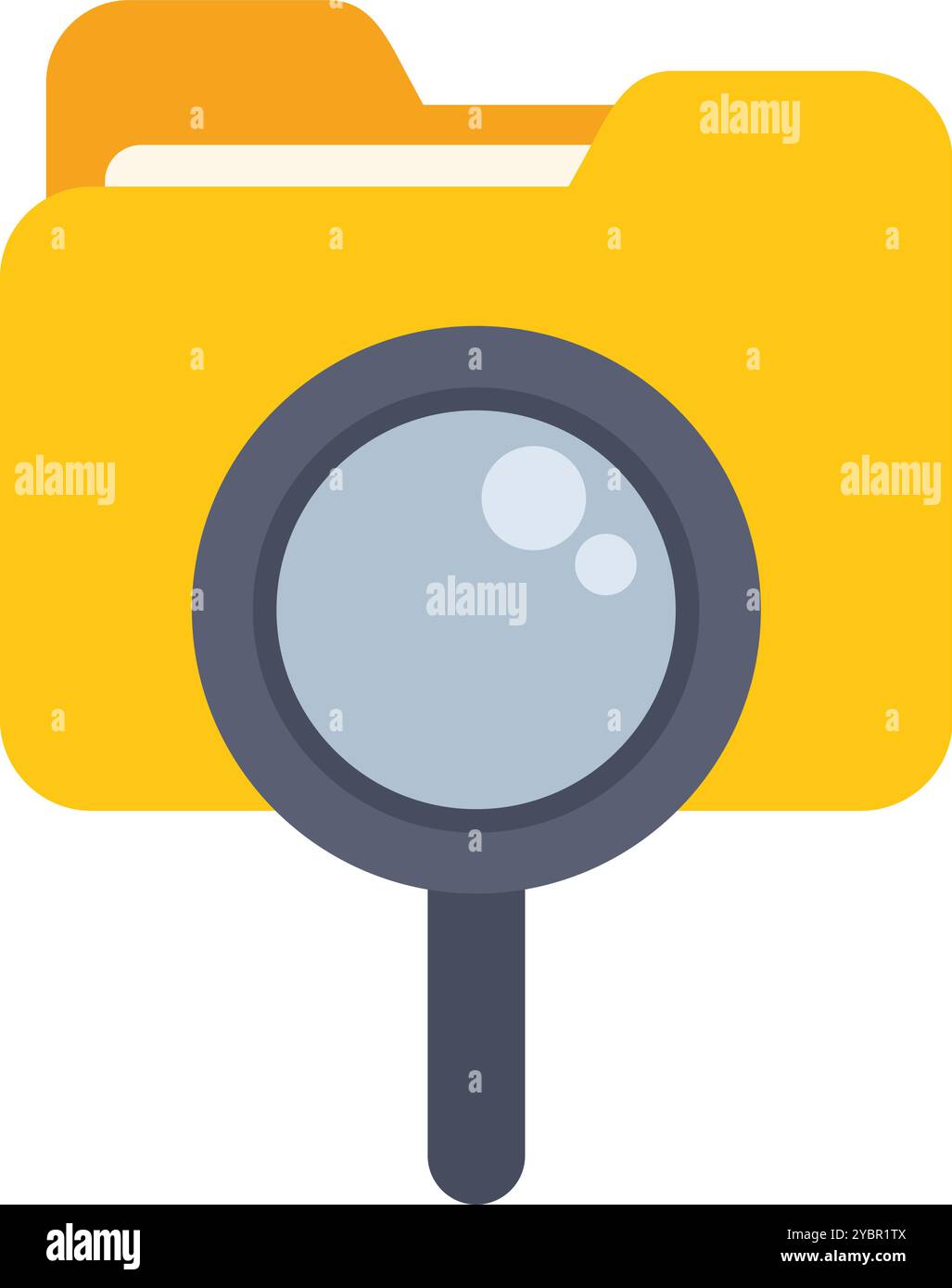 Magnifying glass is analyzing a folder containing important files, emphasizing data security and investigation Stock Vector