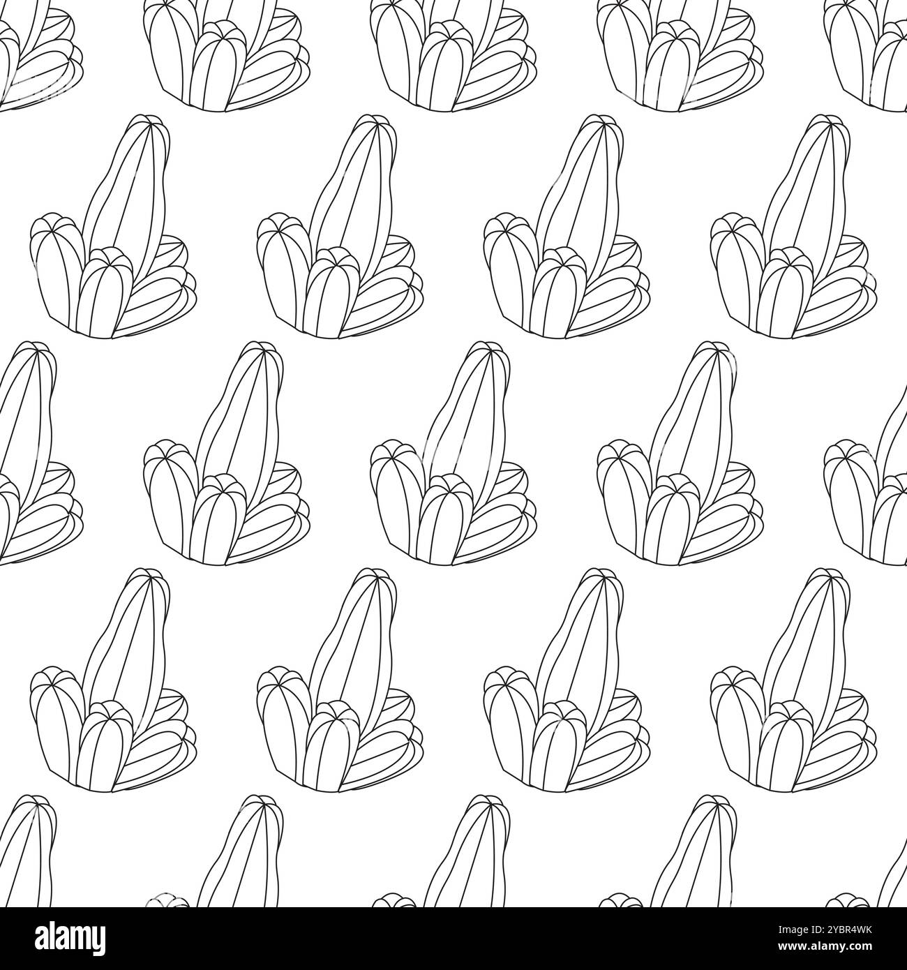 Big cactus with four branches in doodle style. Simple seamless pattern. Vector illustration. Stock Vector