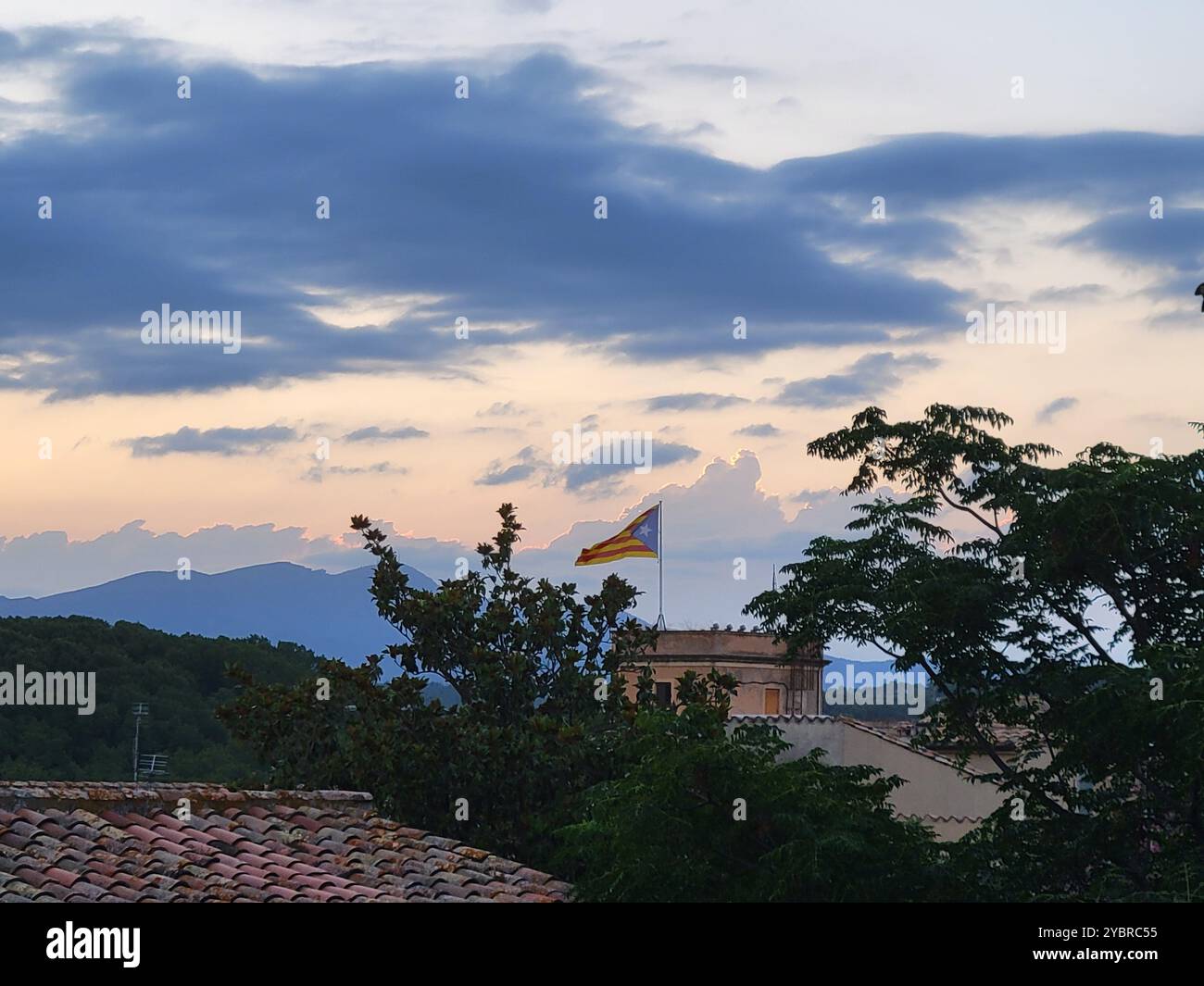 Catalonian Flag above Girona - Smartphone Captured Stock Image