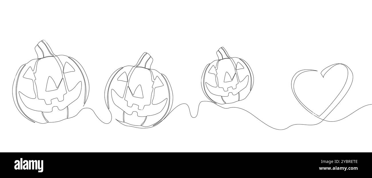 One continuous line of Halloween Jack O' Lantern Pumpkin with Heart ...