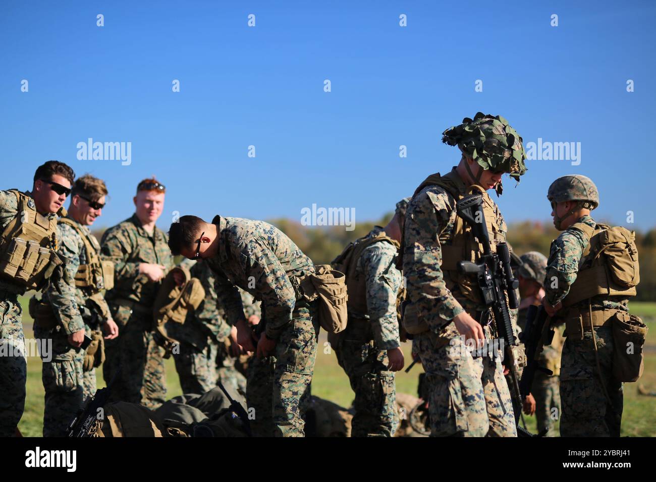 U.S. Marines with Echo Company, 2nd Battalion, 25th Marine Regiment, perform a fire and move weapons exercise at Fort Indiantown Gap, Pennsylvania, Oct. 19, 2024. The exercise is a part of a new Marine Corps training standard called the Infantry Marksmanship Training Program that aims to improve Marines lethality in combat situations. (U.S. Army National Guard photo by Sgt. Du-Marc E. Mills) Stock Photo