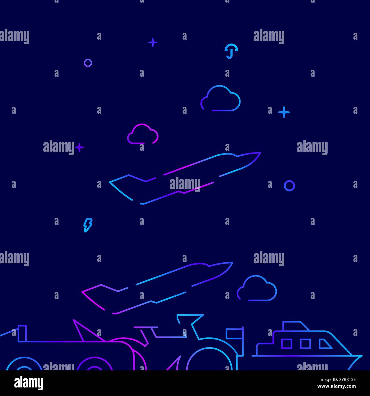 Business jet, private plane gradient line icon, vector illustration Stock Vector