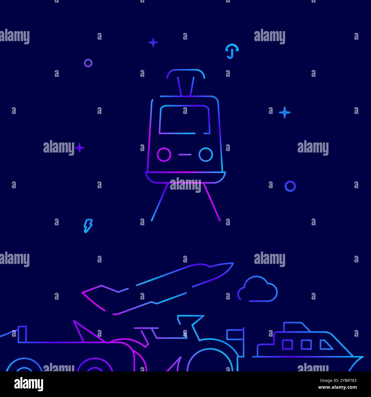 Tram, trolleybus gradient line icon, vector illustration Stock Vector