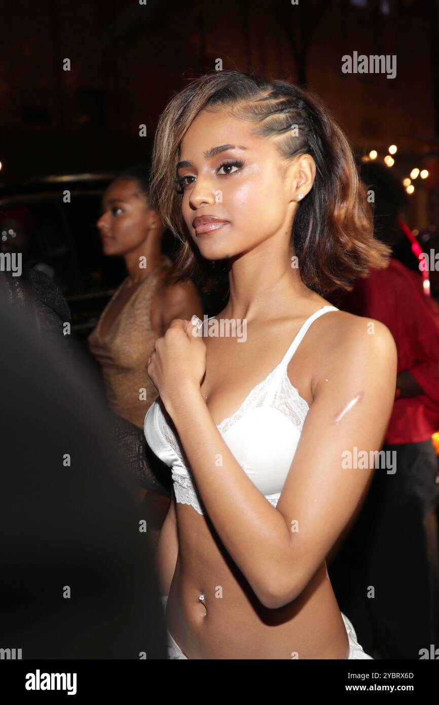 New York, USA. 16th Oct, 2024. NEW YORK - OCTOBER 15: Tyla is seen attending the Victoria's Secret Fashion Show 2024 after party at The Crane Club in Chelsea on October 15, 2024, in New York City. The model turned heads in a chic black ensemble as she joined other A-list celebrities for the glamorous event. Photo: Giada Papini Rampelotto/EuropaNewswire/Sipa USA Credit: Sipa USA/Alamy Live News Stock Photo