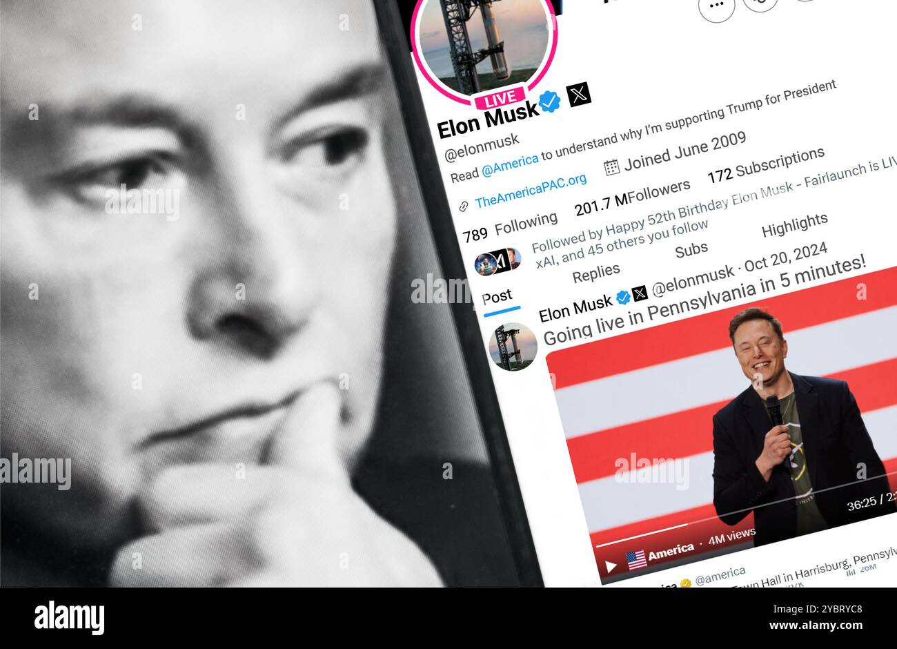 Ukraine. Poltava. October 20, 2024 . Elon Musk profile on a smartphone