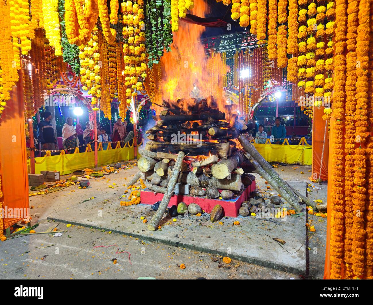 Bhadrak, Odisha, India, 17 Jan 2024: Vishwa Shanti Maha Yagya near local village temple. Yajna in Hinduism is a ritual done in front of a sacred fire. Stock Photo