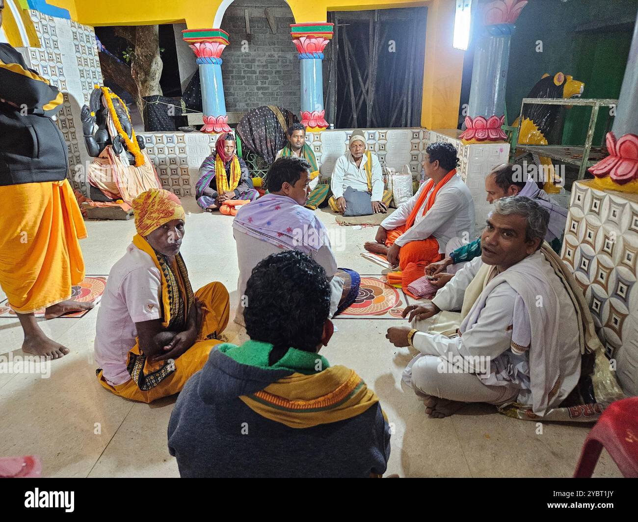 Bhadrak, Odisha, India, 17 Jan 2024: Vishwa Shanti Maha Yagya near local village temple. Yajna in Hinduism is a ritual done in front of a sacred fire. Stock Photo