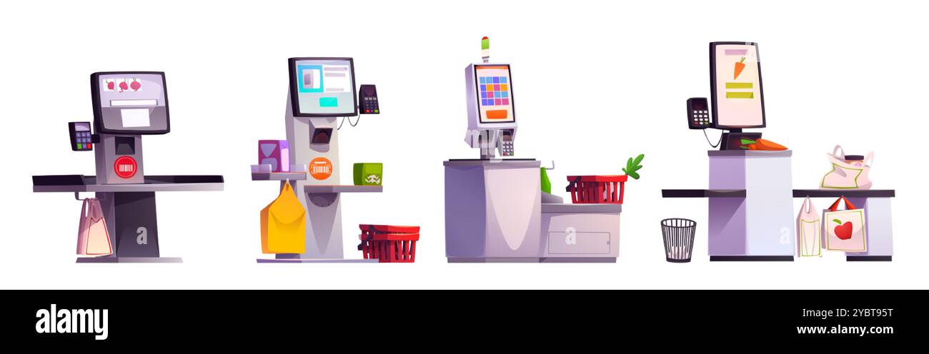 Kiosk checkout service. Supermarket self payment. Retail shop check out ...