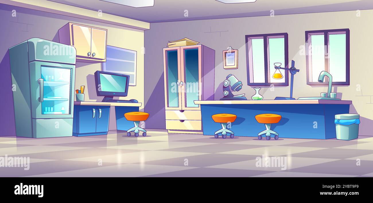 Chemical laboratory interior. Contemporary vector cartoon illustration ...