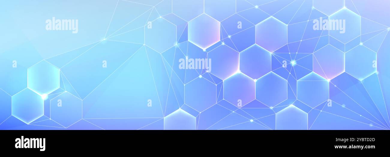 Blue pastel medical and tech background with hexagon pattern and bright ...