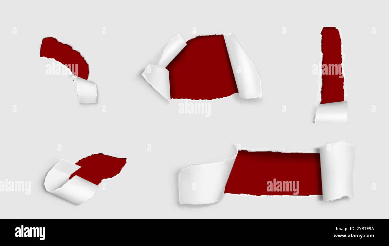 Torn paper holes with roll. Realistic vector illustration set of rip ...