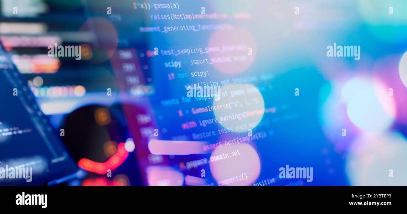 Monitor closeup of function source code. Abstract IT technology ...