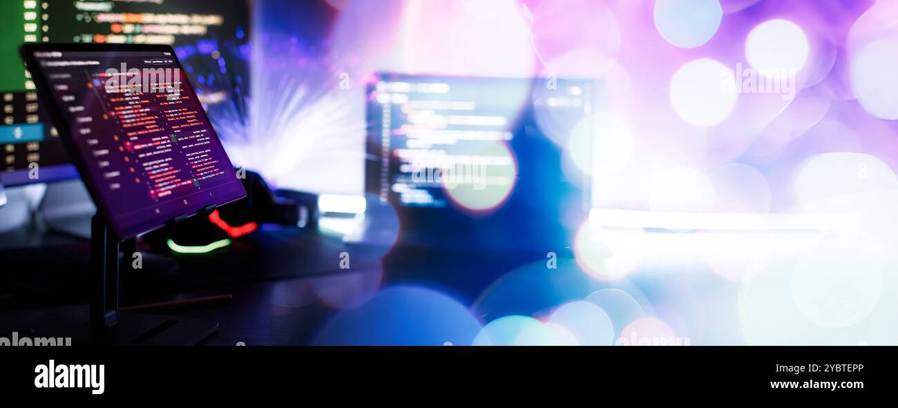 Abstract computer script code. Programming code screen of software developer. Software Programming Stock Photo